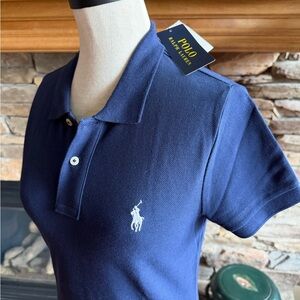 POLO 👕 Ralph Lauren NWT Women’s Navy All Cotton Pique Knit Shirt - Size SMALL